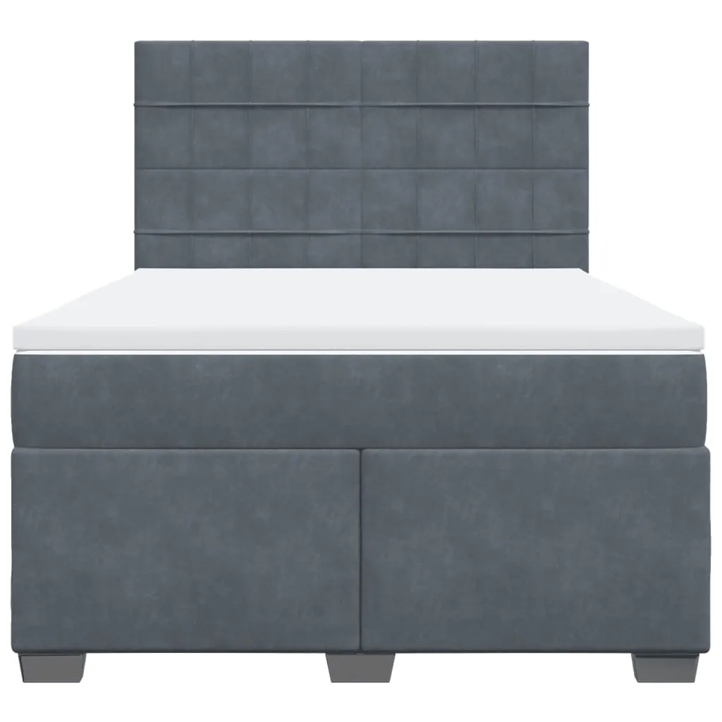 vidaXL Box Spring Bed with Mattress - Dark Grey Velvet, 140x190 cm - Ultimate Comfort & Style, Medium Firmness