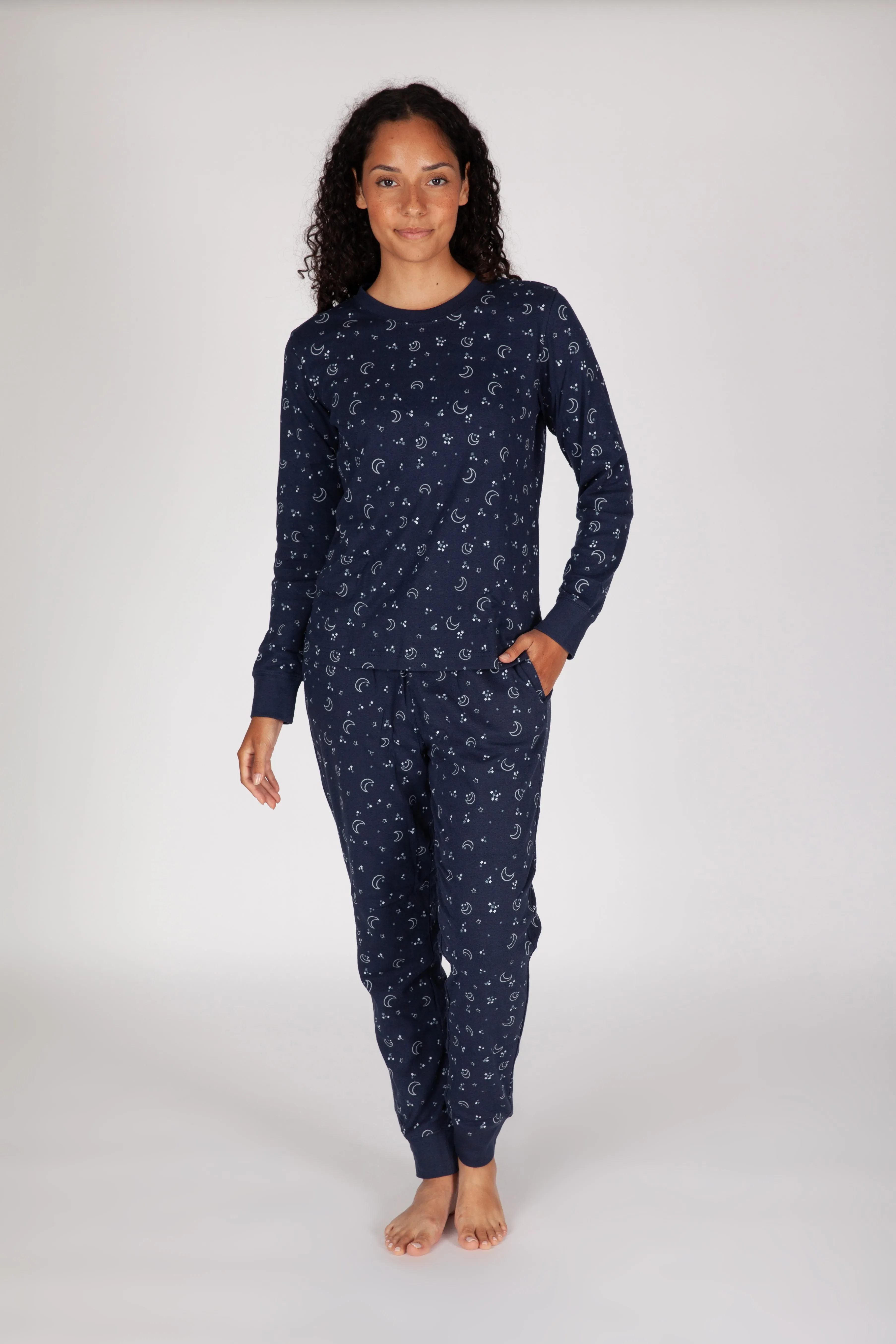 Women's Cotton Pajama Set in Navy Sky